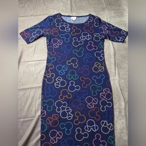 LulaRoe Disney Mickey Minnie Mouse Julia Dress Size Small Blue Short Sleeve EUC